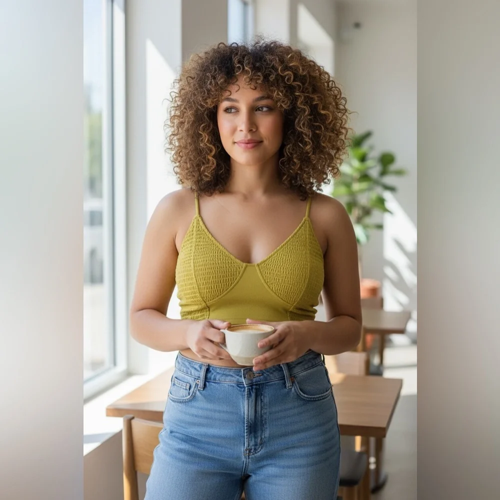 Zenana Smocked Triangle Bralette – Golden Wasabi NWT